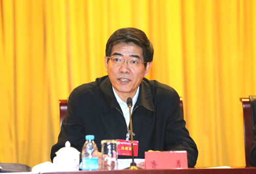 图为中国残联党组书记、理事长鲁勇在会上讲话