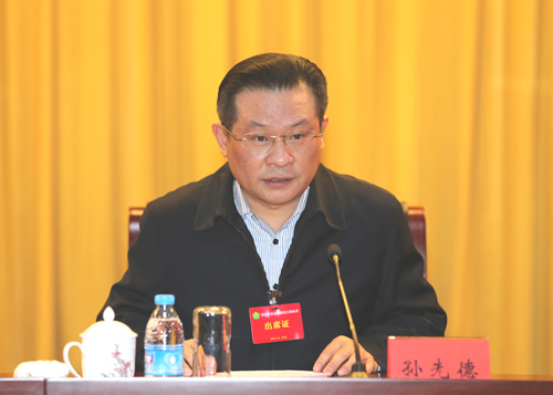 图为中国残联党组副书记、常务副理事长孙先德主持会议