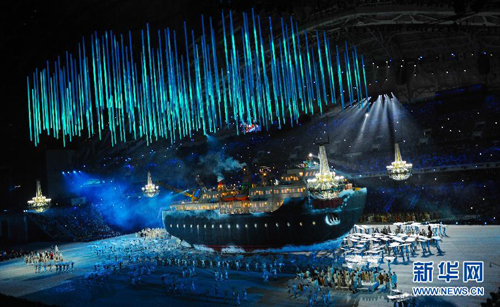 图为3月7日，索契残冬奥会开幕式上的表演