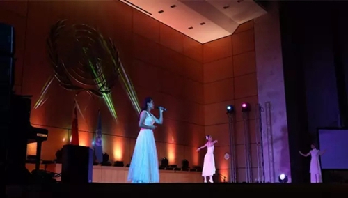 图为由张海迪主席作词，盲人歌手朱黎演唱，魏菁阳用芭蕾表演的节目《我要飞》
