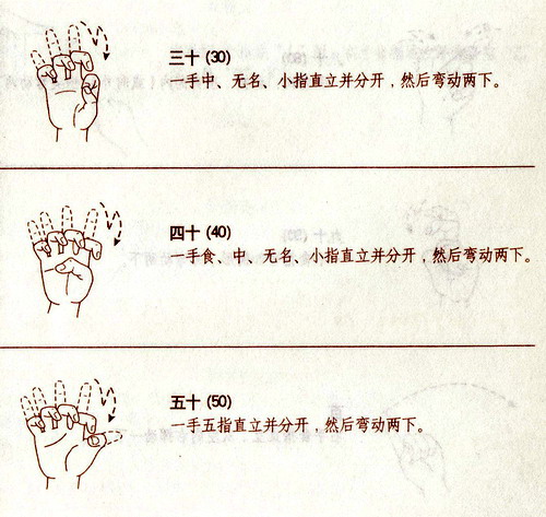 图为数字&ldquo;三十&rdquo;、&ldquo;四十&rdquo;、&ldquo;五十&rdquo;手语教学