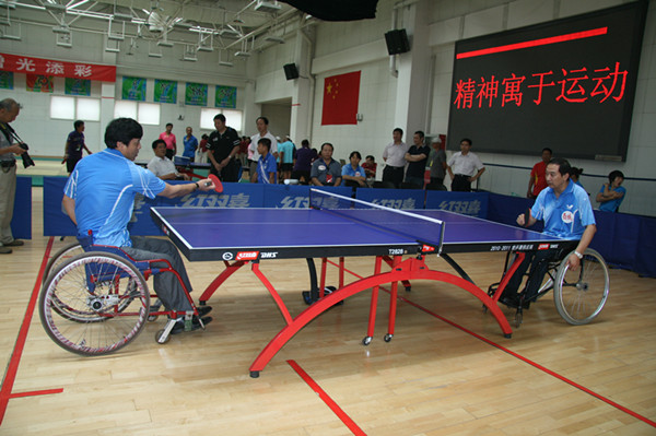 图片为：北京市残疾人乒乓球比赛现场